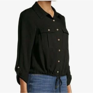 No Boundaries Long Sleeve Black Blouse with Tie Waist